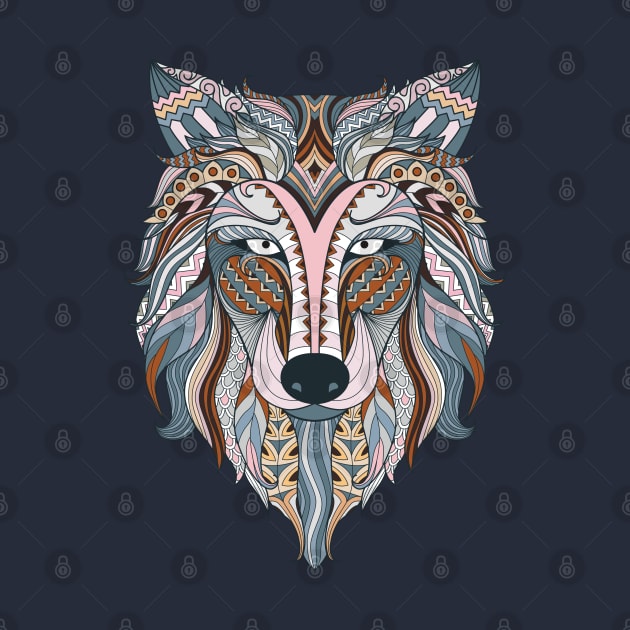 Colorful Wolf Ethnic Head by TomCage