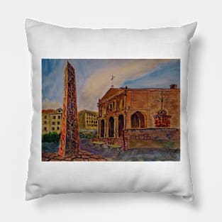 Watercolor Sketch - Church of Santa Maria del Gesu` di Montesalvo. Enna, Sicily Pillow