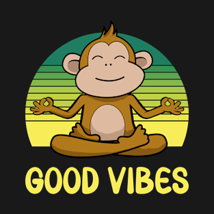 Meditating Monkey Retro Sunset T-Shirt