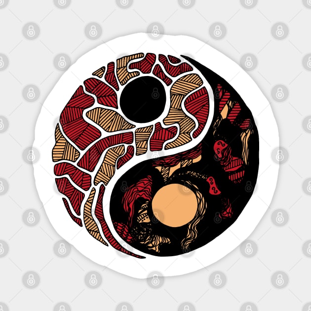 Red and Cream Abstract Yin Yang Magnet by kenallouis