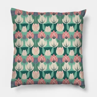 Tulips Flower Seamless Pattern V12 Pillow