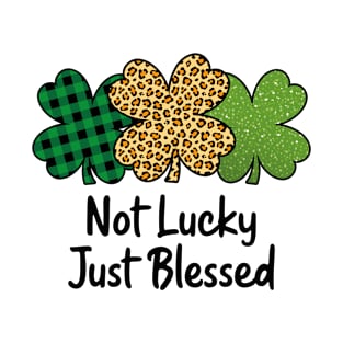 St Patricks Day Not Lucky Just Blessed Shamrock Glitter Leopard Print T-Shirt