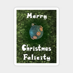 Merry Christmas Felicity - Green Glitter Ball Ornament with Beaded Flowers :) Magnet