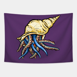 Octopus Tentacles in A Conch Seashell Illustration Tapestry