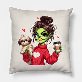 Dog Mom Green Girl Christmas Pillow