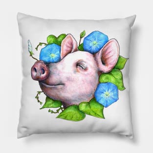 Pig in the Morning Glories Pillow