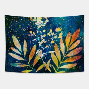 Botanical cyanotype floral print Tapestry