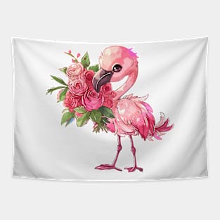 Valentine Flamingo Giving Flowers Tapestry