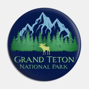 Grand Teton National Park Distressed Mountain Trees Moose Souvenir Pin