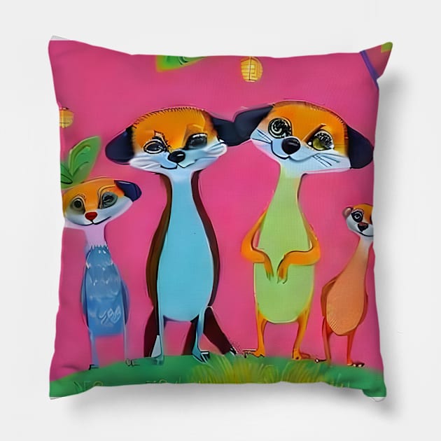 The Mischievous Meerkat Clan: Posed for Picture-Perfect Fun Pillow by AlienMirror