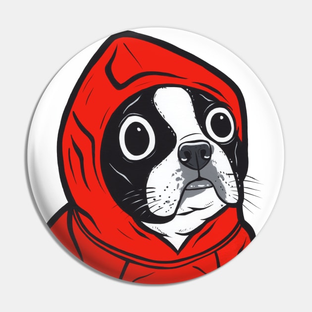 Boston Terrier Red Hoodie Pin by turddemon