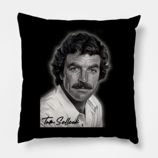 Tom Selleck Image in Grayscale Pillow