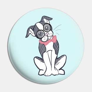 Boston Terrier with Glasses & Bowtie Pin