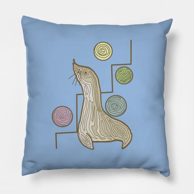 Seal Plays With Balls Pillow by DesignTree