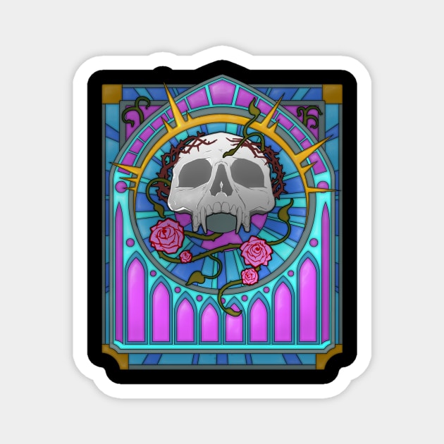 Vampire God Skull -  Roses on Stained Glass - Gothic Magnet by Brick Idea Entertainment