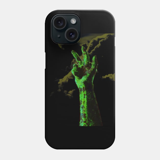 Digital collage and special processing. Hand near clouds. Holy trinity hand gesture. Very strange, green. Bizarre. Zombie. Phone Case by 234TeeUser234