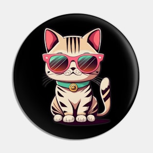 Funny Cat with sunglasses cartoon Pin