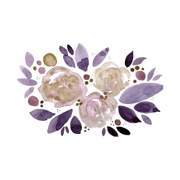 Watercolor flower bouquet - purple and beige by wackapacka