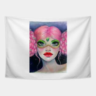 Masquerade in Pink lowbrow art Tapestry