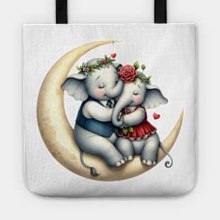 Valentine Elephant Couple on Moon Tote