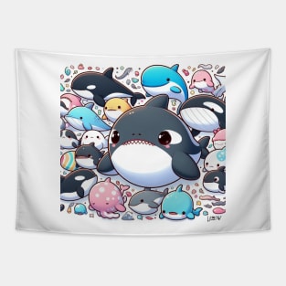 just amazing whales and sharks ecopop kawaii art Tapestry