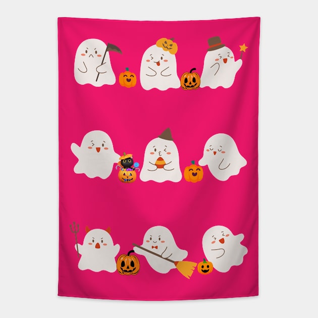 Cute Ghosts Halloween Tapestry by Tuff Tees