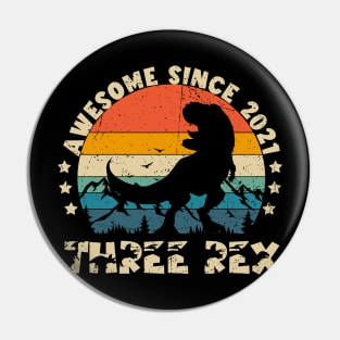 Kids Three Rex 3rd Birthday Third Dinosaur 3 Year Old Pin