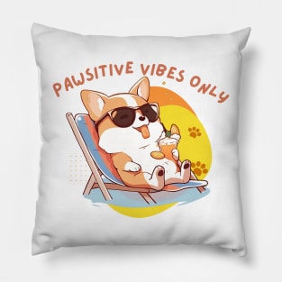 Cute Corgi T-Shirt Pawsitive Vibes Only For Dog Mom Corgi Lover Gift For Dog Lover For Corgi Dad Funny Pet Positive Pillow