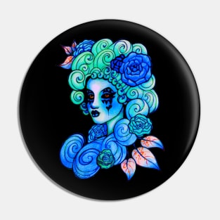 Aqua Blue Curls Lady Pin