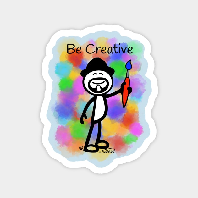 GG Artist Stick Figure “Be Creative” Paint Splotch Background Magnet by GDGCreations