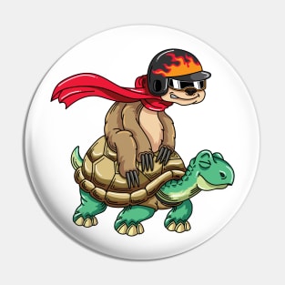 Funny Sloth Riding a Turtle Pin