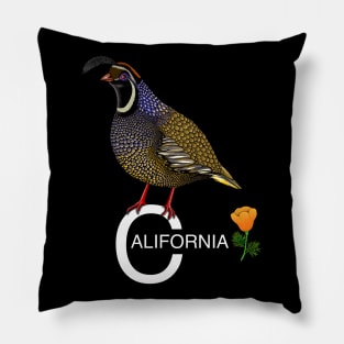 California quail state bird Californian poppy flowers Pillow