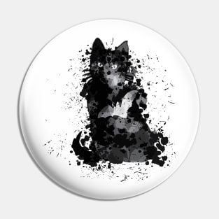 Grungy Watercolour Black Cat Pin