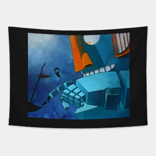 Blue robot house. Tapestry