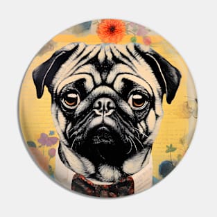 Cute Pug Dog Portrait in Suit Vintage Art Pin