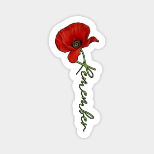 Red Poppy Flower with Memorial Text Stem Vertical Version (MD23Mrl007c) Magnet