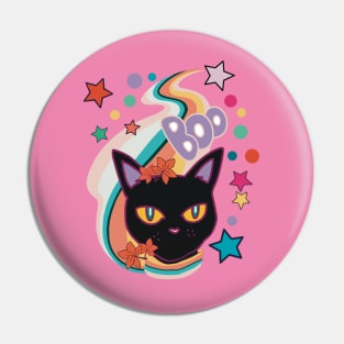 Meow I Mean Boo Autumn black cat Pin