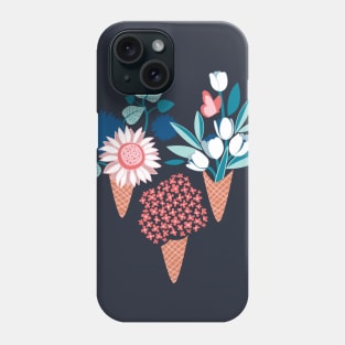 Midsummer I scream flower cones // print // pink coral aqua and teal flowers bouquets Phone Case