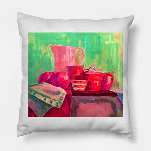 Still Life Painting "Snacks and Tea" V2.0 Pillow by ikigaishop