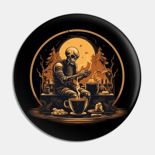 Night Coffee Ritual Skeleton Pin