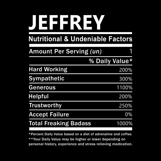 Jeffrey Name T Shirt - Jeffrey Nutritional and Undeniable Name Factors Gift Item Tee by nikitak4um