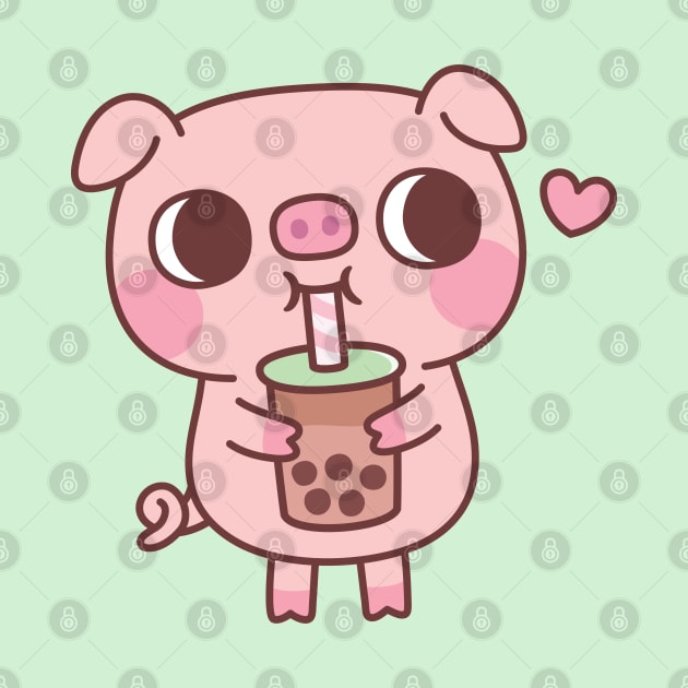 Cute Little Pig Loves Drinking Bubble Tea by rustydoodle