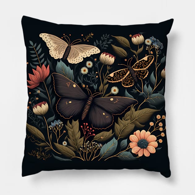 Dark Cottagecore Moths and Butterflies Pillow by TheJadeCat