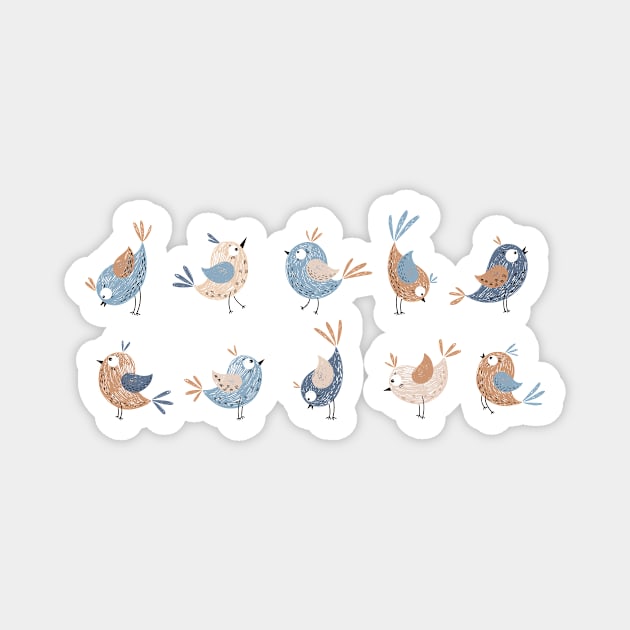 Denim blue and terra-cotta birds Magnet by Elena Amo