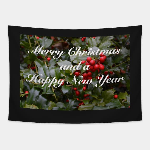 Merry Christmas Holly Berries Card Tapestry by seacucumber