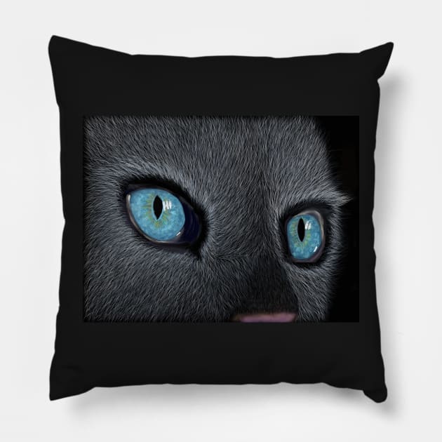 Blue eyed grey cat Pillow by gldomenech
