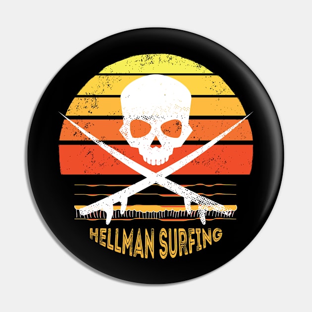 Retro Hellman Surfing Skull Pin by atomguy