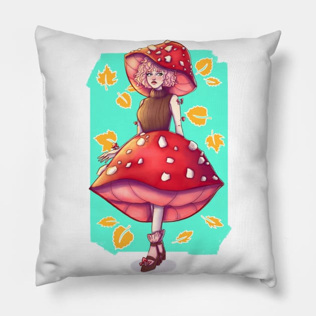 Mushroom girl, mushroom, leaves, fall, autumn, original character, original art, artwork, digital art, artist, Pillow by KAM KOLE