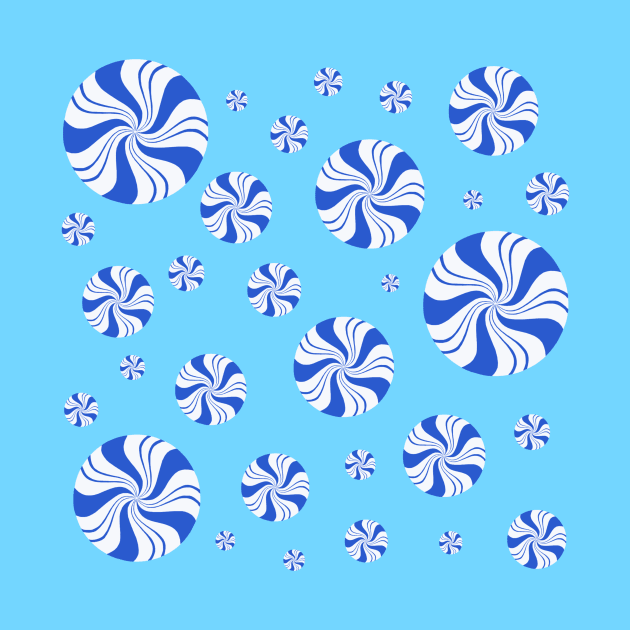 Chilly Blue Round Peppermint Holiday Pattern by Art by Deborah Camp