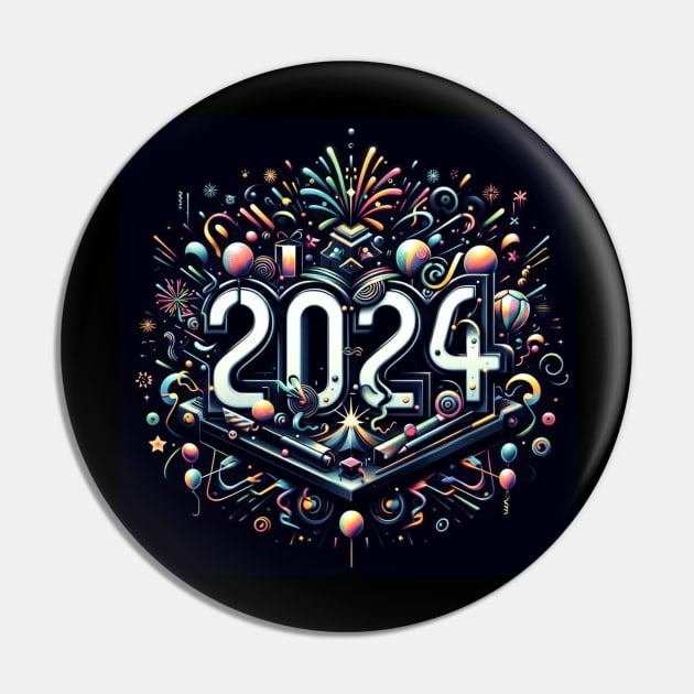 Happy New Year 2024 - Style 3 - 2024 - Pin | TeePublic